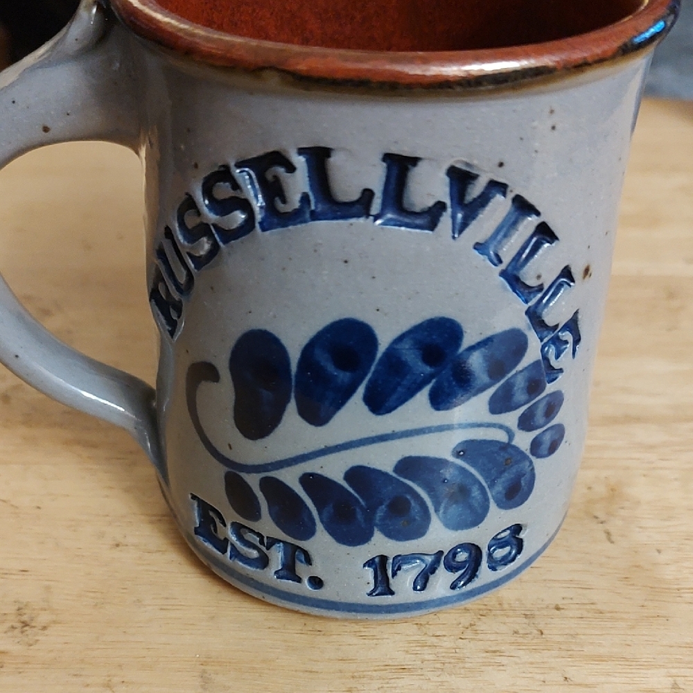 Russellville Blue and Gray Pottery Mug